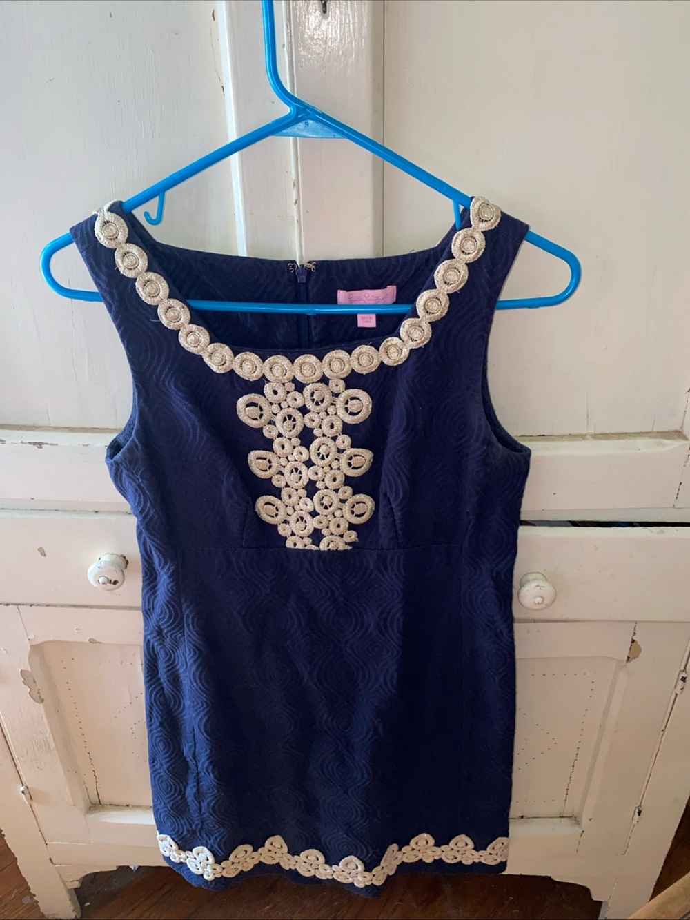 Lilly Pulitzer Navy Blue Mini Dress with Cream Lace Trim
